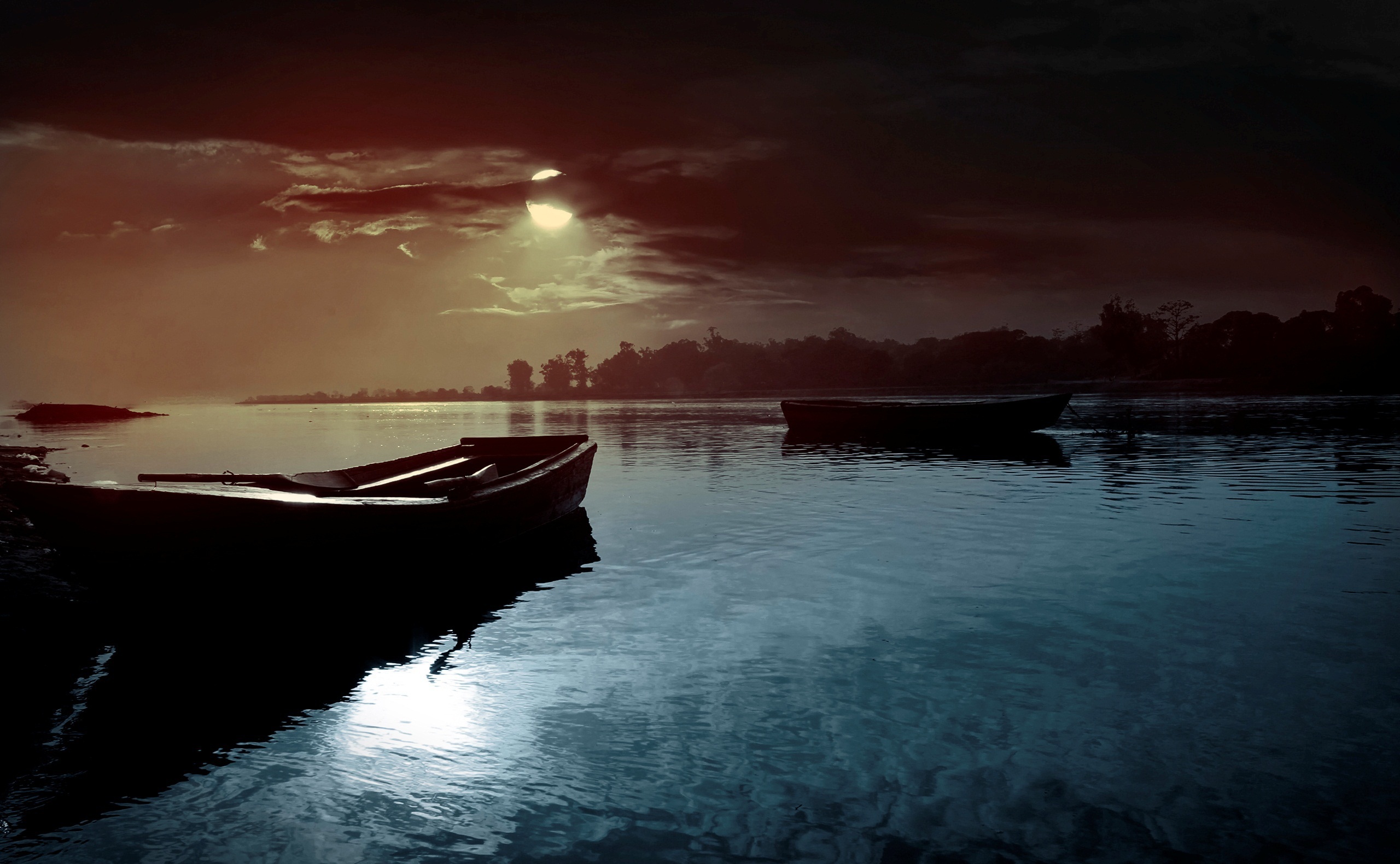 night moon boats on river wallpaper images picture