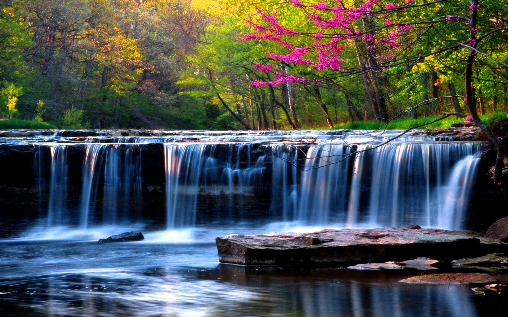 waterfalls nature spring falls forest wallpaper background