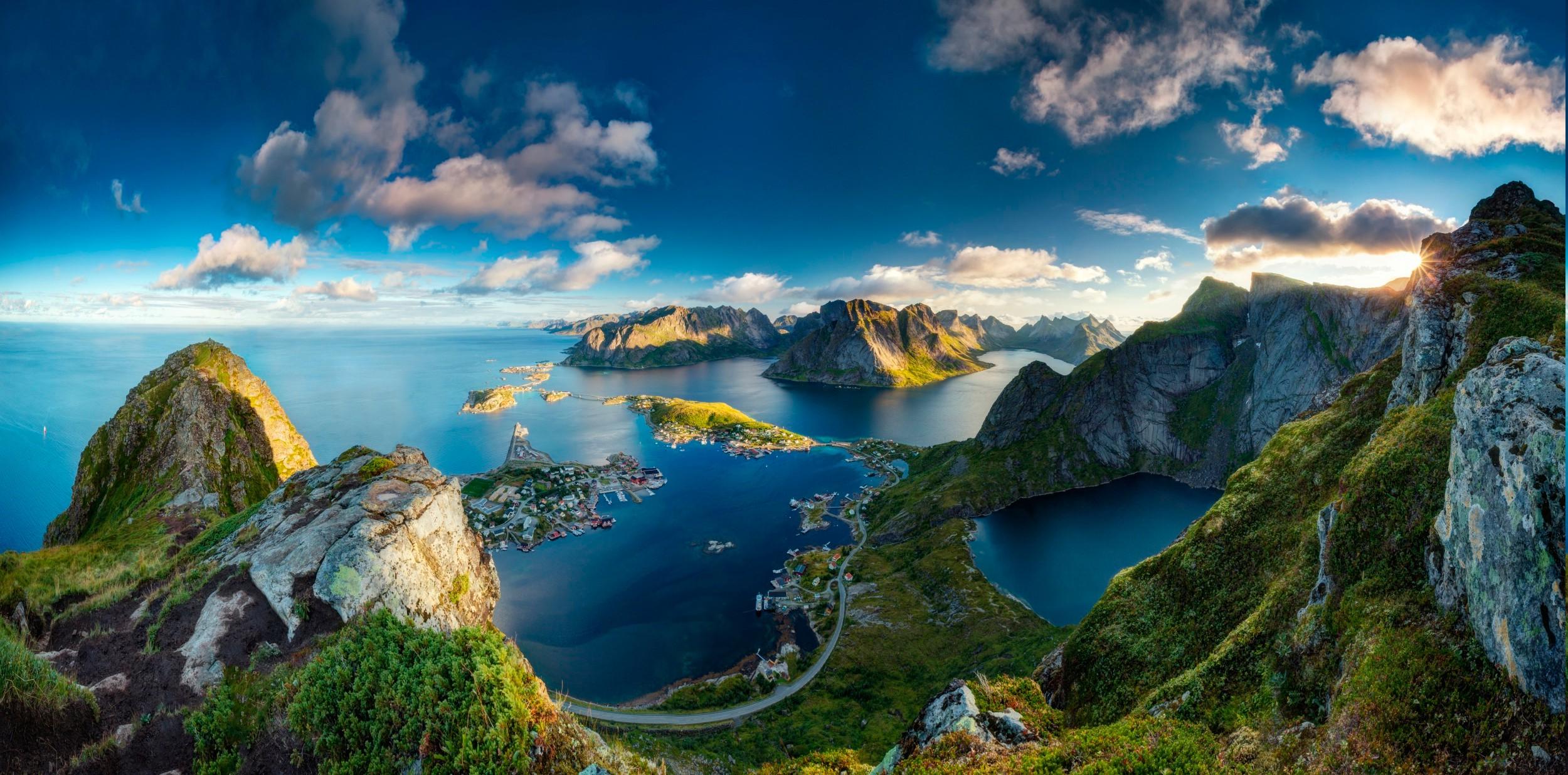 Sun Mountain Landscape Sea Nature Norway Wallpaper