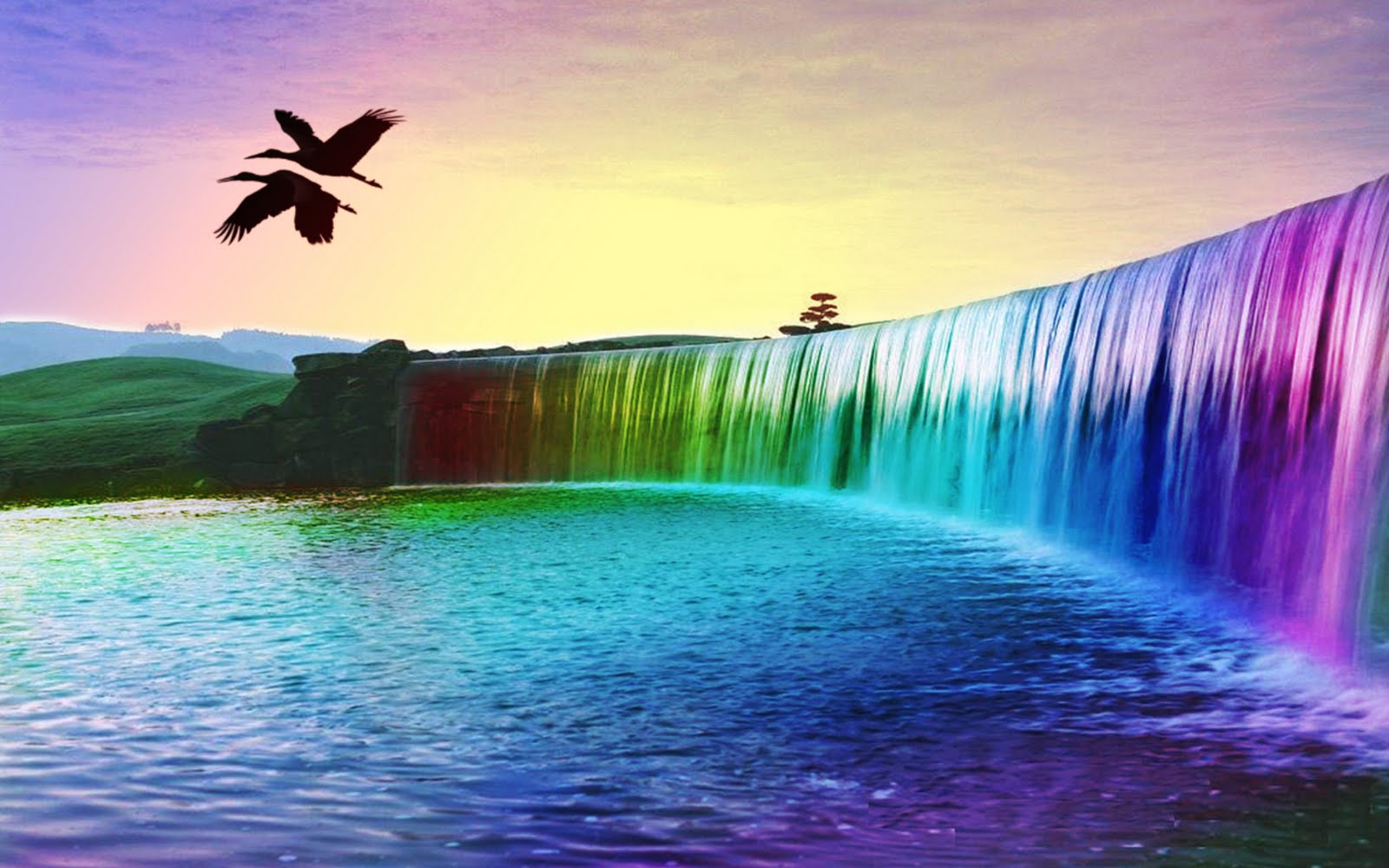 High Resoultion Rainbow Colourful Waterfall 3d Background Image