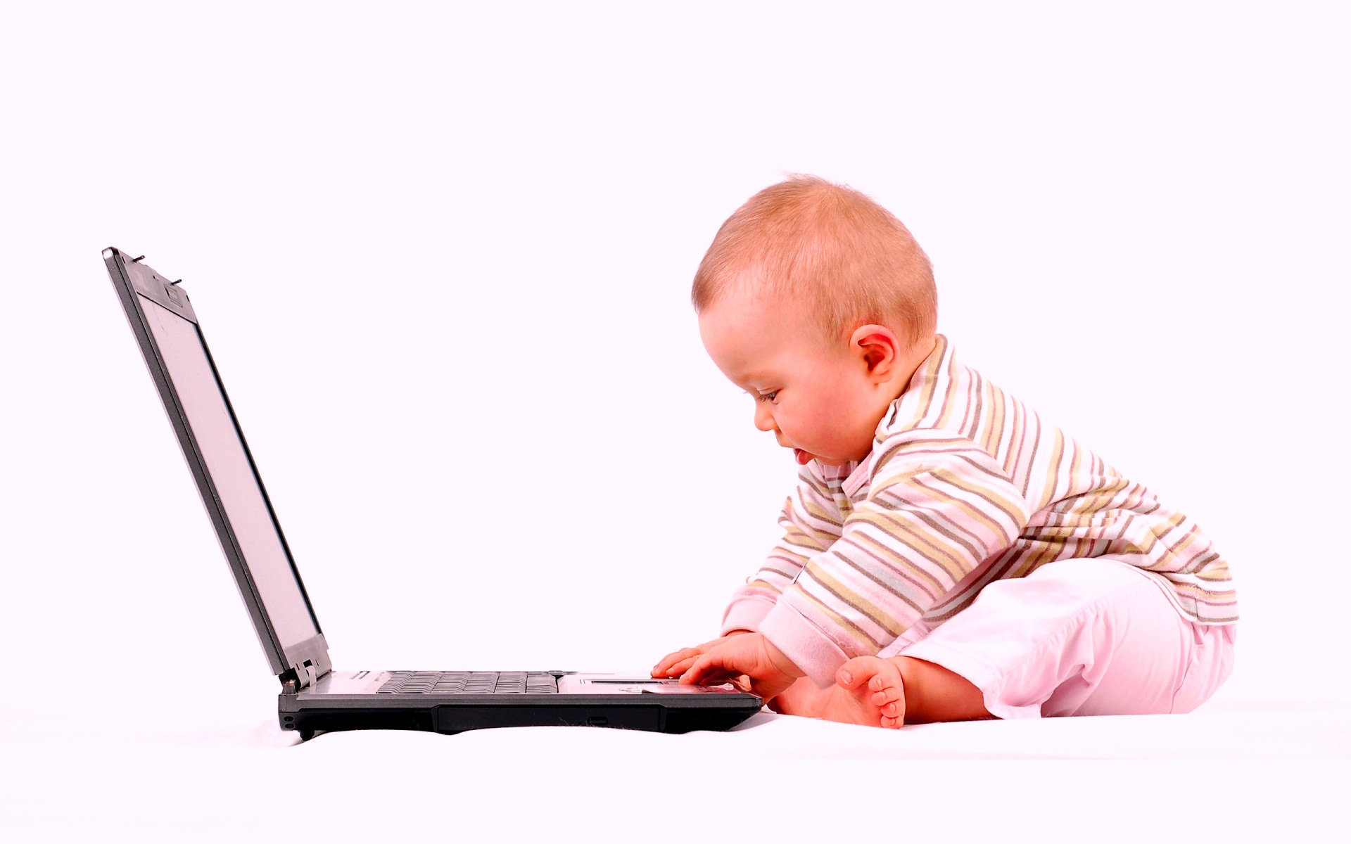 Baby working with laptop beautiful wide HD