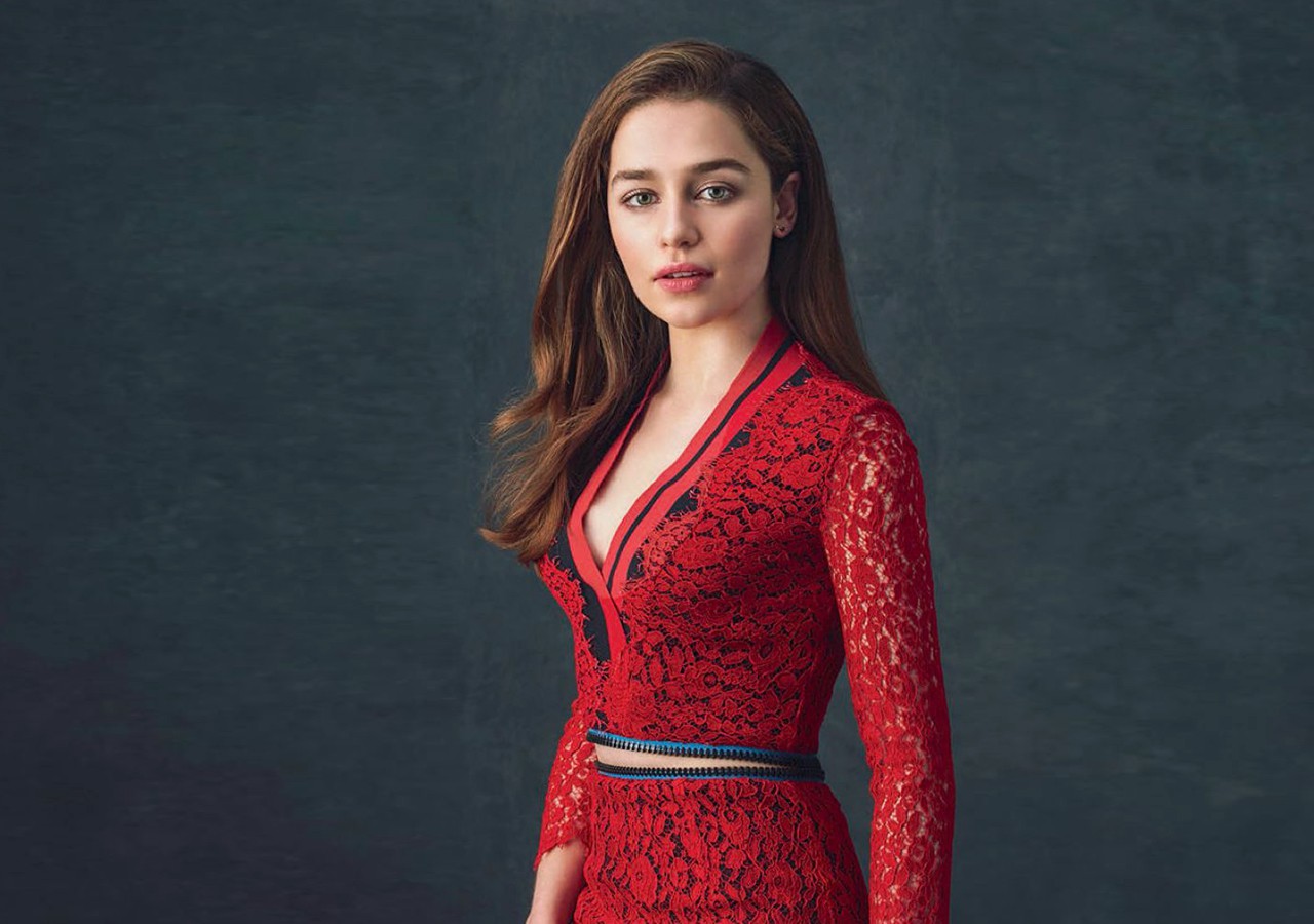 Cute Emilia Clarke Nice Pose With Red Dress Still Mobile Download Hd Background Free Images