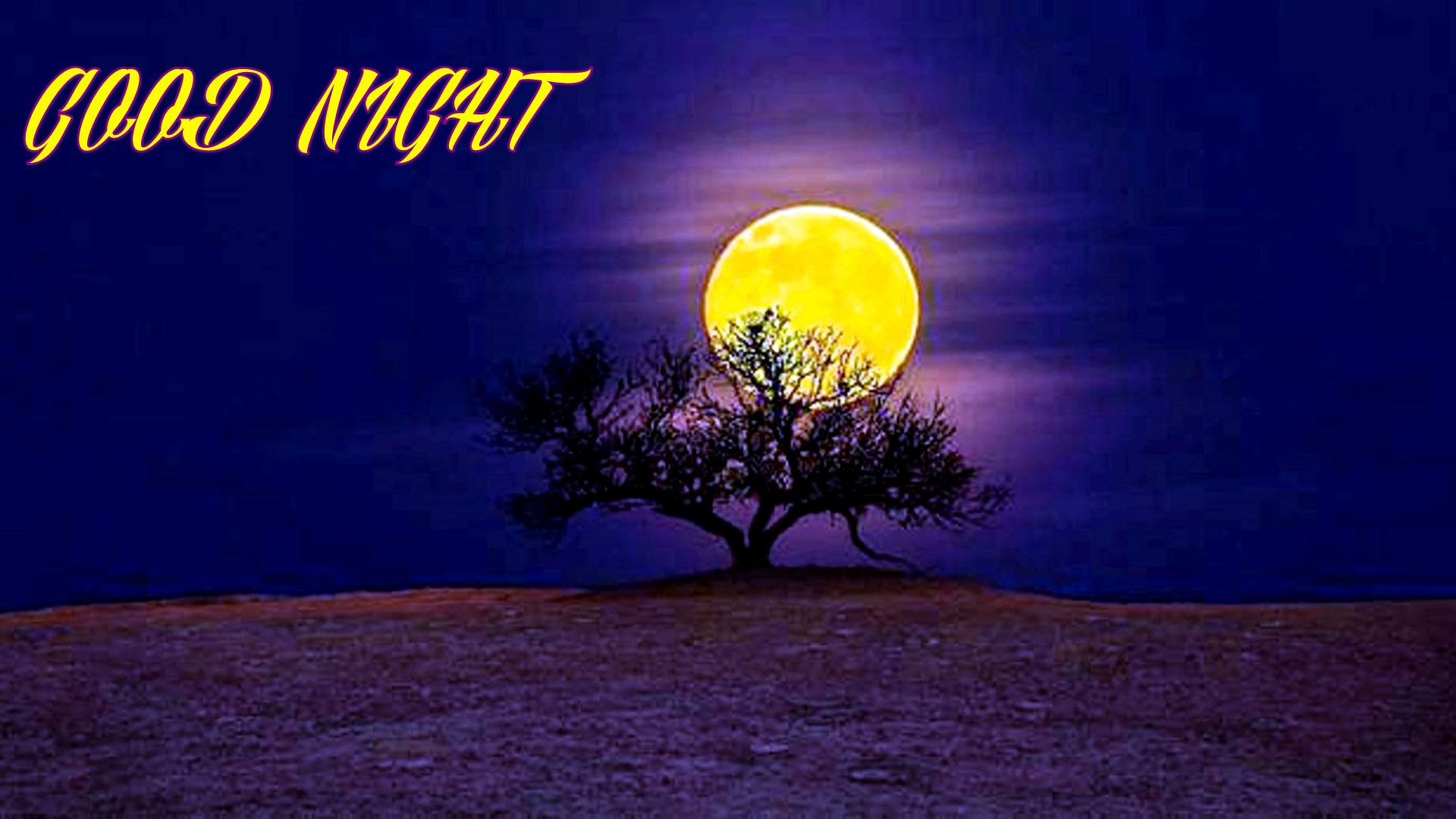 Good Night Full Moon Drawing Scenery HD Wallpaper