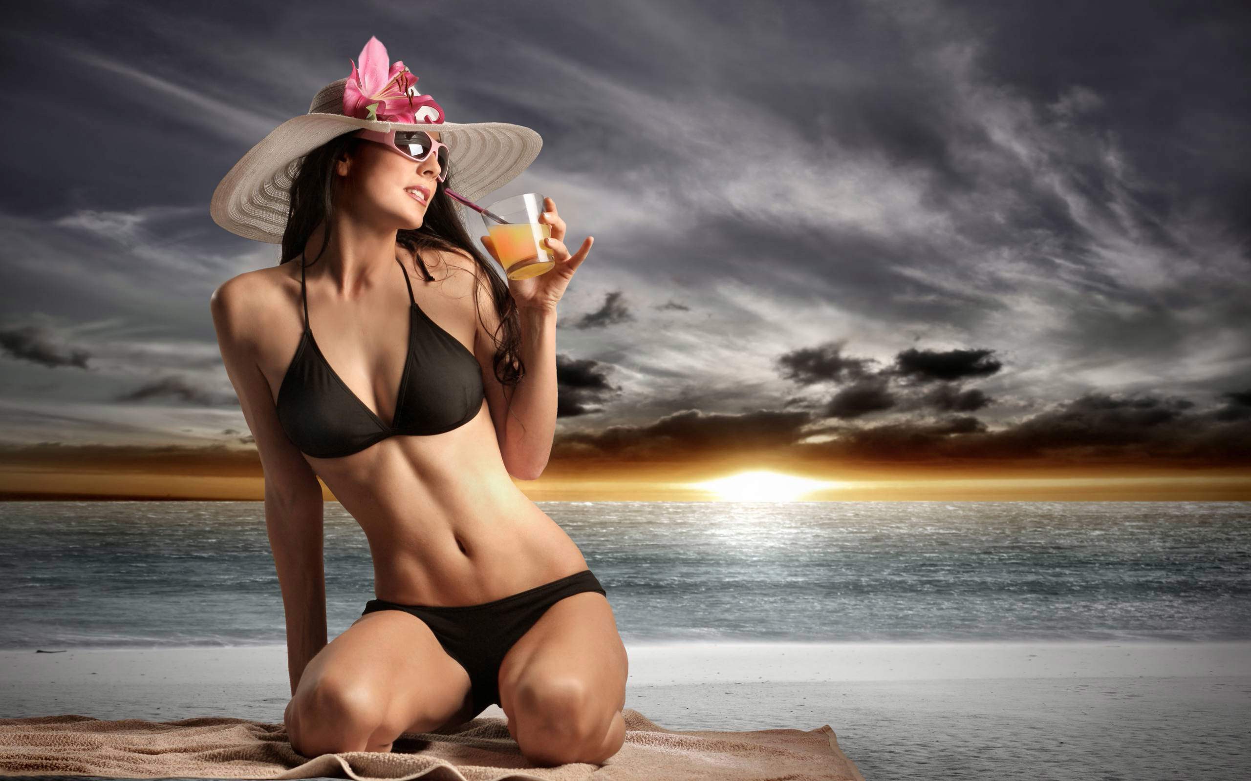 black bikini beach girl mobile desktop free hd wallpaper