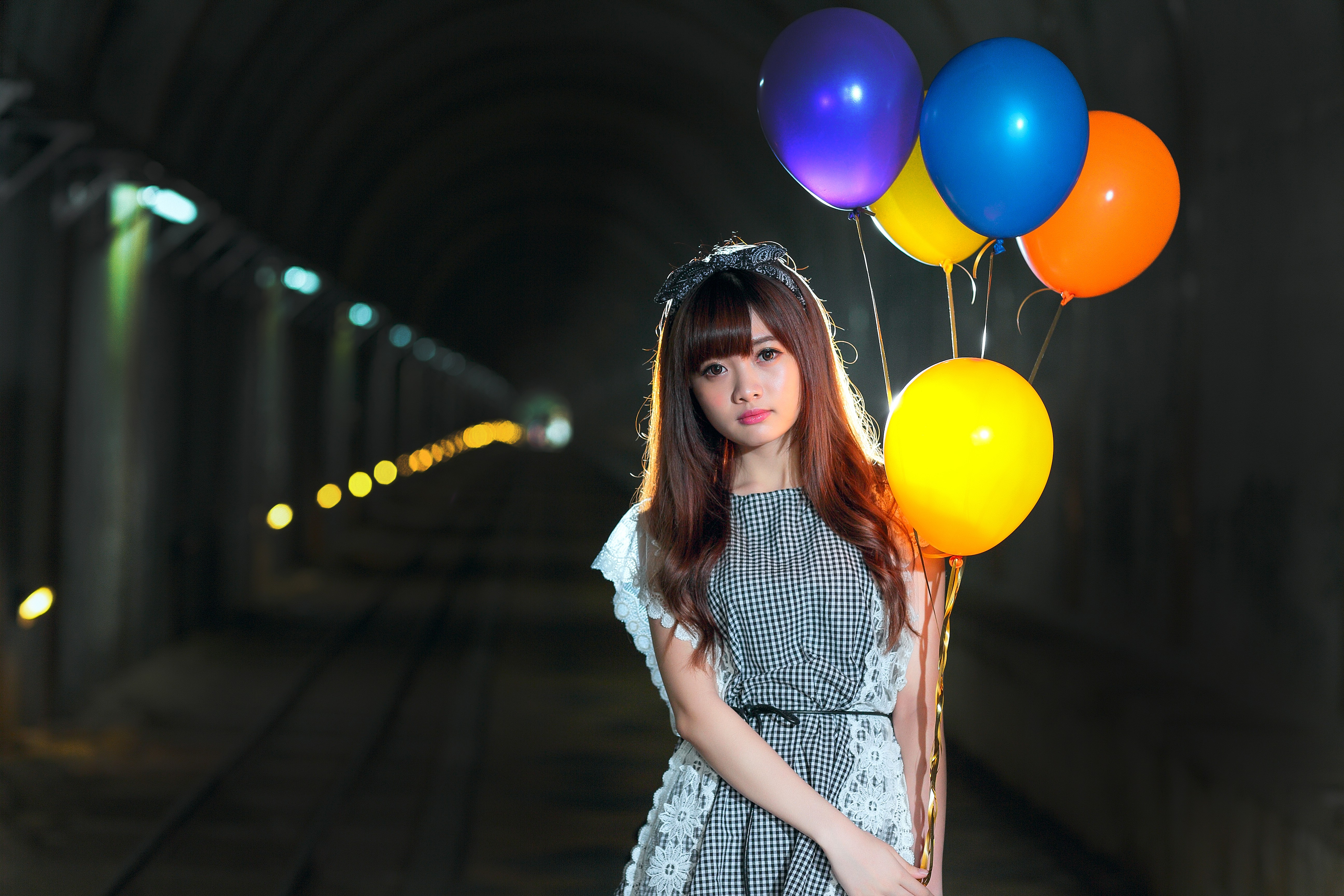 cute girl with colored balloons 4k 5k free awesome image for mobile