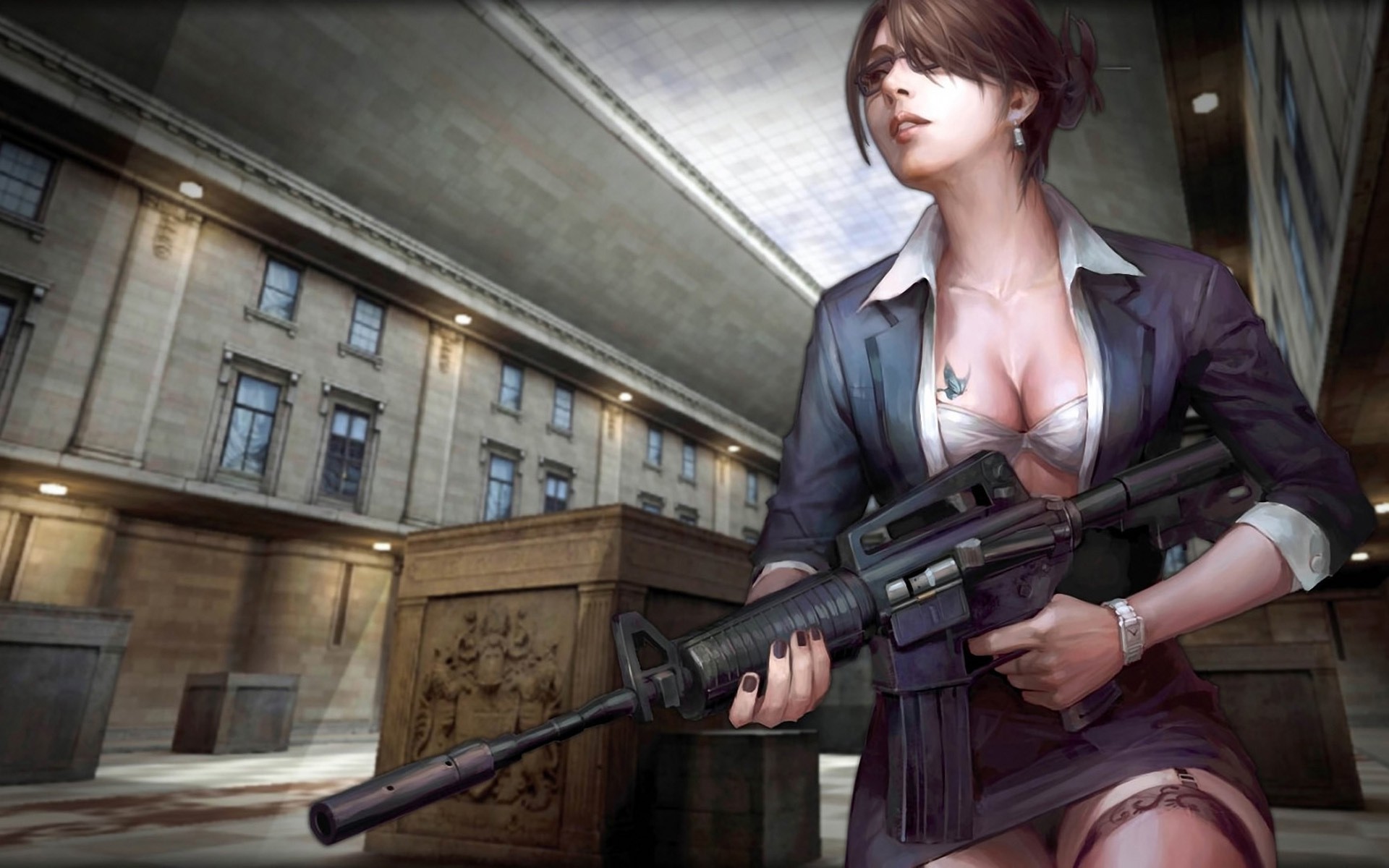 Formal Girl With Gun Free Awesome Image For Mobile