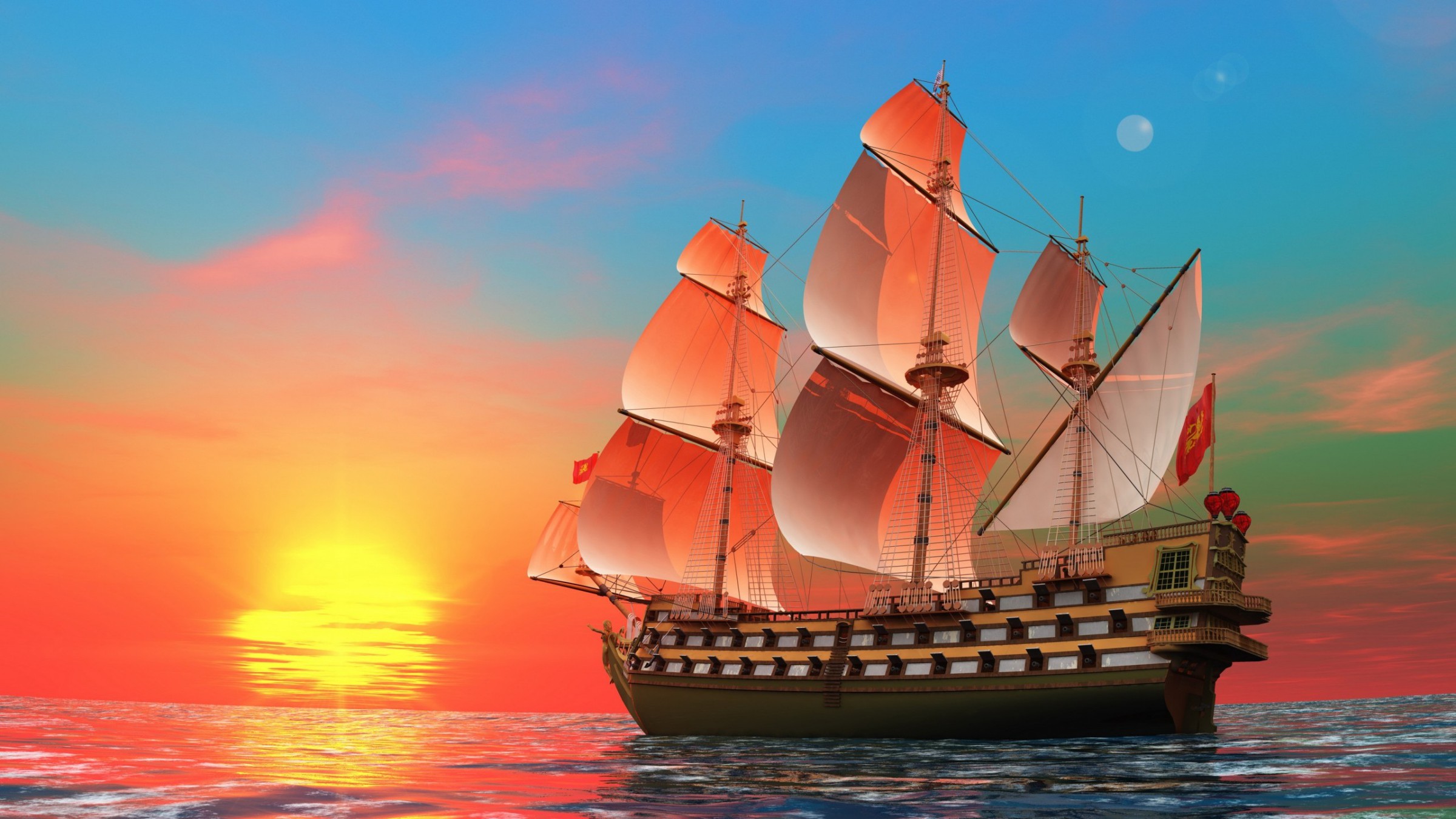 Sunset Time Floating Ship Hd Images
