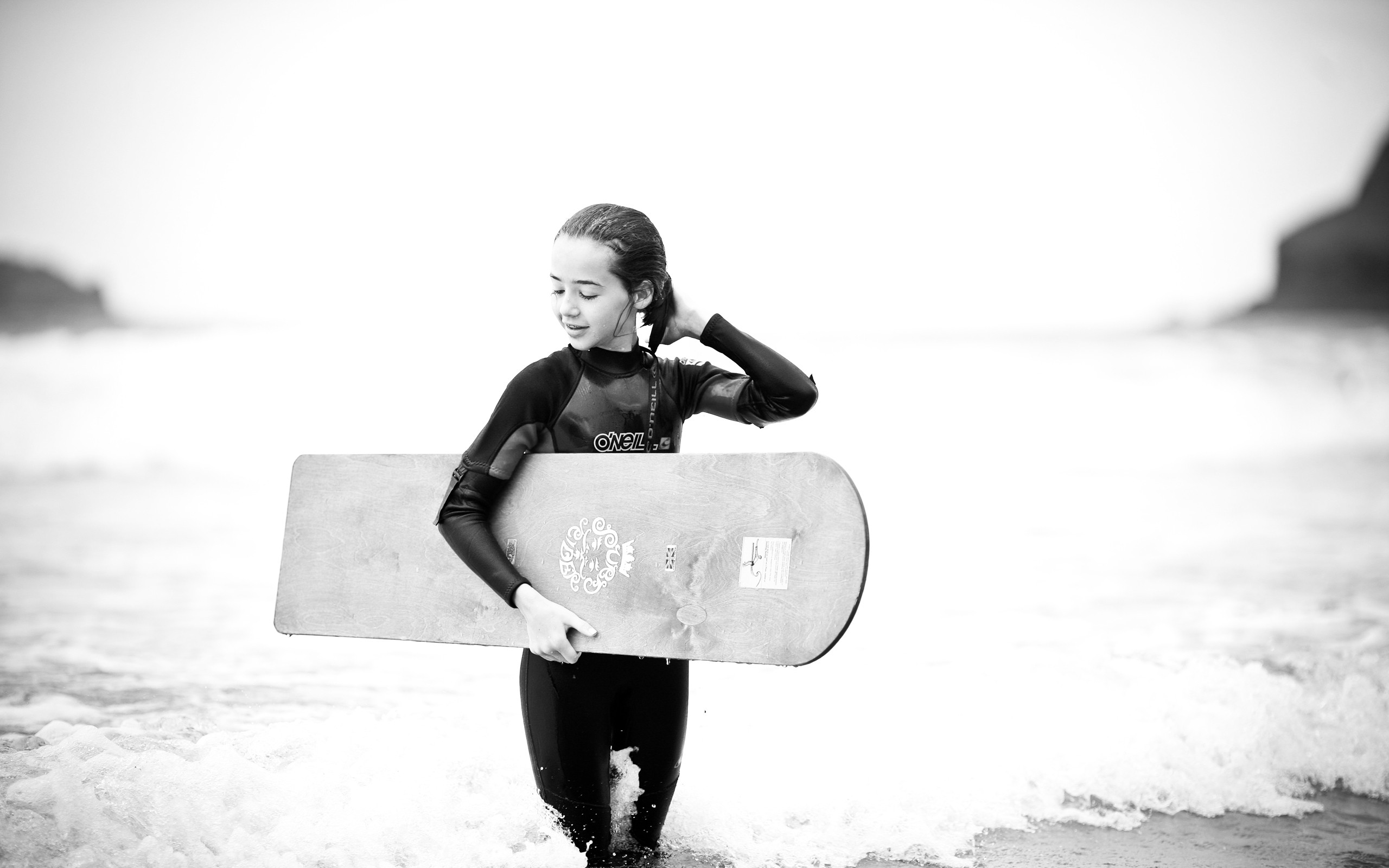 Surfing Girl Sea Black White Download Hd Picture