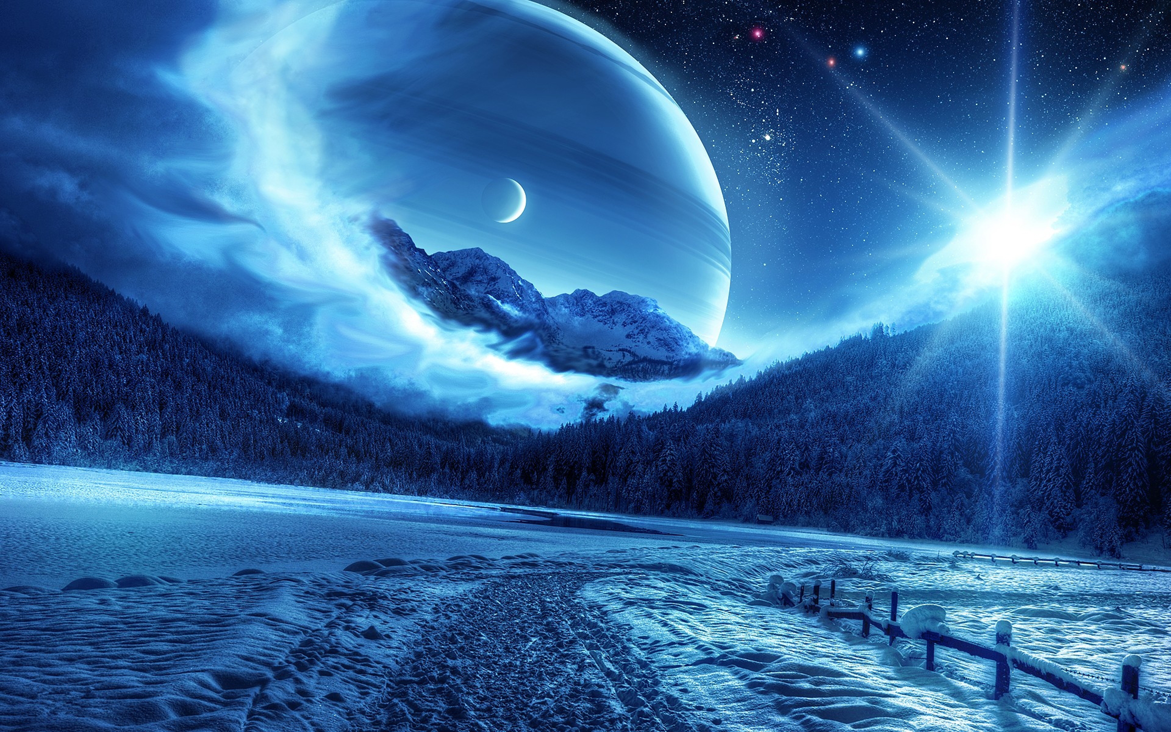 winter night mountains road planet fantastic landscape hd wallpapers